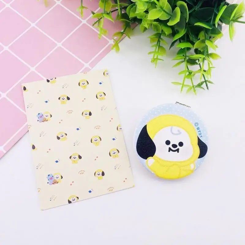 Kawaii Bt21 Folding Mirror Cute Cartoon Animal Mini Portable Mirror for Girls Daily Versatile Double-Sided Mirror Holiday Gift