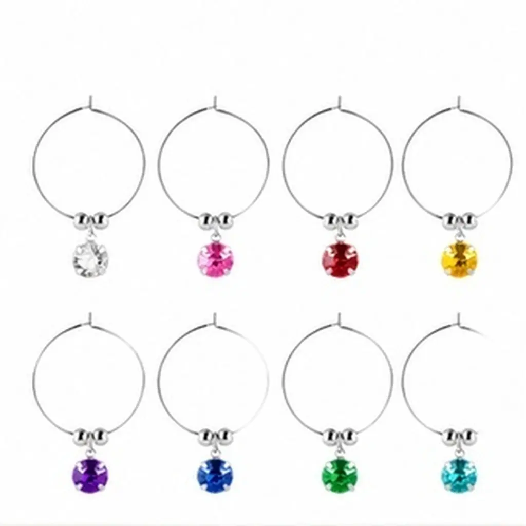 8Pcs Colorful Wine Glass Hanging Ring Creative Diamond Charms Quick Open Close Wine Glass Makers Perfect for Dinner Parties