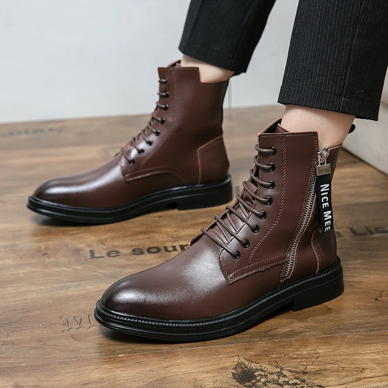 Modne luksusowe skórzane buty w stylu ulicznym męskie Chelsea Boots klasyczne botki obuwie służbowe buty jazda na zewnątrz