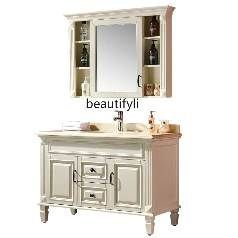 

s8350 American bathroom cabinet, bathroom floor-to-ceiling bathroom cabinet, red oak solid wood wash basin, washstand