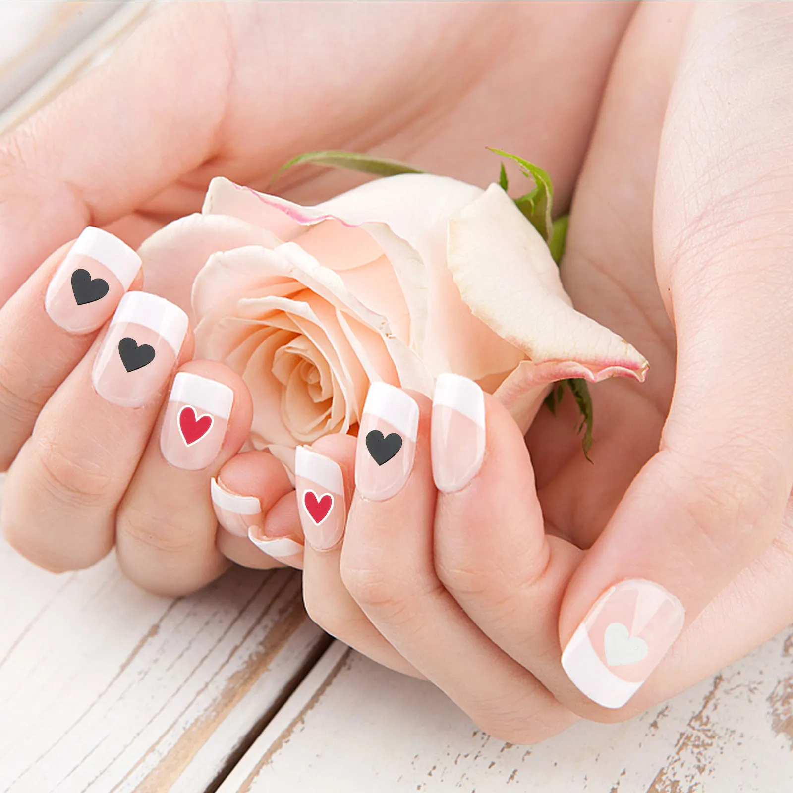 

8pcs Heart Nail Stickers 3D Backing Glue Lasting Nail Art Decals Home Salon Halloween Party Romantic Design