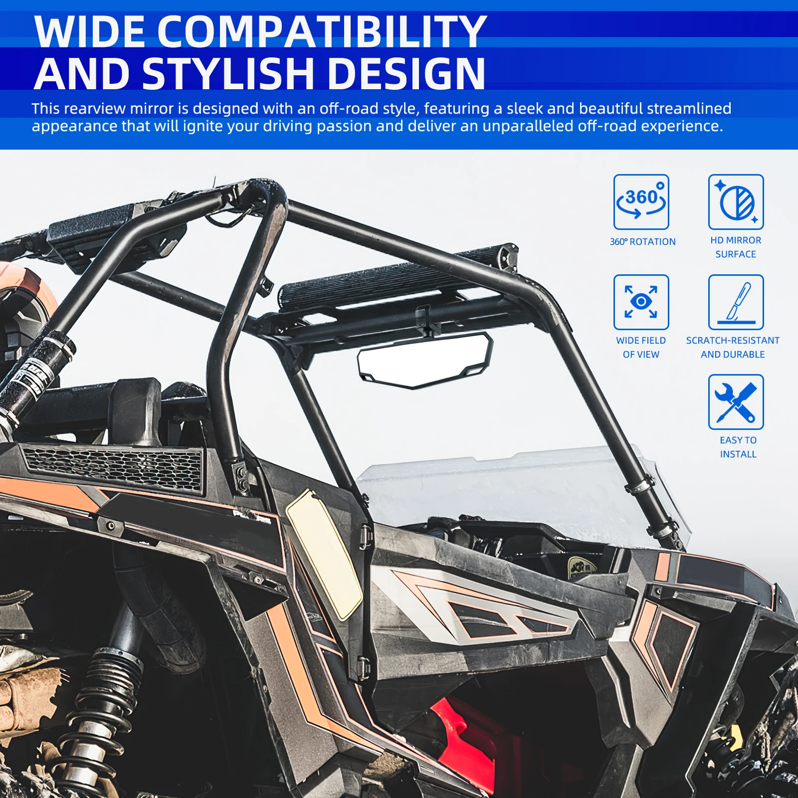 UTV Adjustable off-road mirrors Center Mirrors 1.5-2 Inch Rearview All-terrain Vehicle For Kawasaki Teryx KRX 1000 750 krx1000