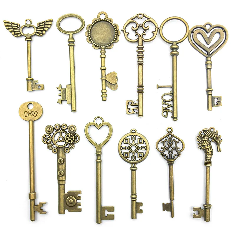 10 Stück/Lot Retro Antik Bronze Herz graviert Vintage Schlüsselanhänger-DIY Schmuck Charms für Halskette & Schlüsselanhänger Bastelzubehör – Detail 4