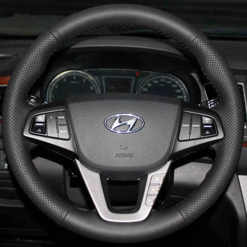 DIY Hand-Stitch Leather Car Steering Wheel Cover for Hyundai Tucson Mistra Avante Celesta IX25 IX35 Elantra EV Auto Accessories