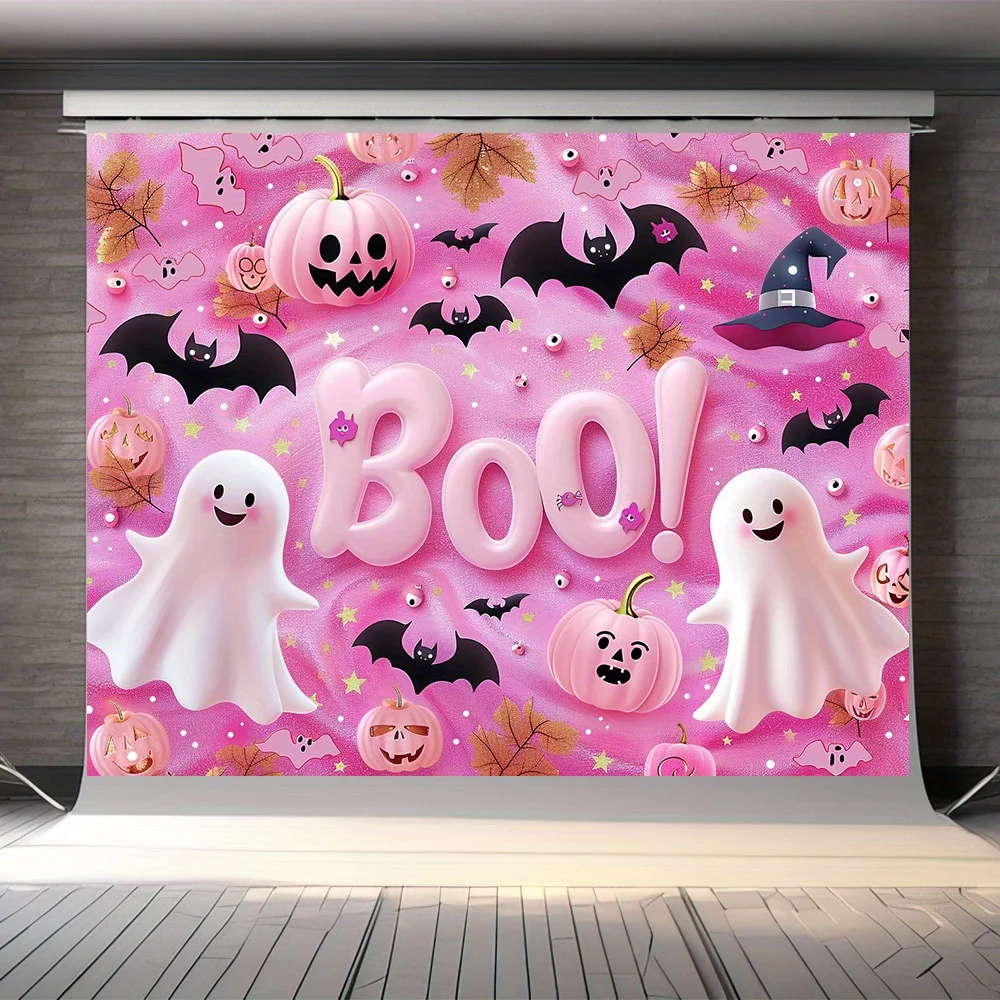 Gruselige Halloween-Party Hintergrund-rosa Kürbis & Geist Design, vielseitige Polyester Fotografie Hintergrund für Wohnkultur
