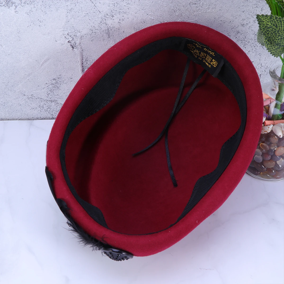 

Stewardess Cap Wool Flight Attendant Hat Costume Vintage Wine Red for Stage Cosplay Show Air Stewardess Hat
