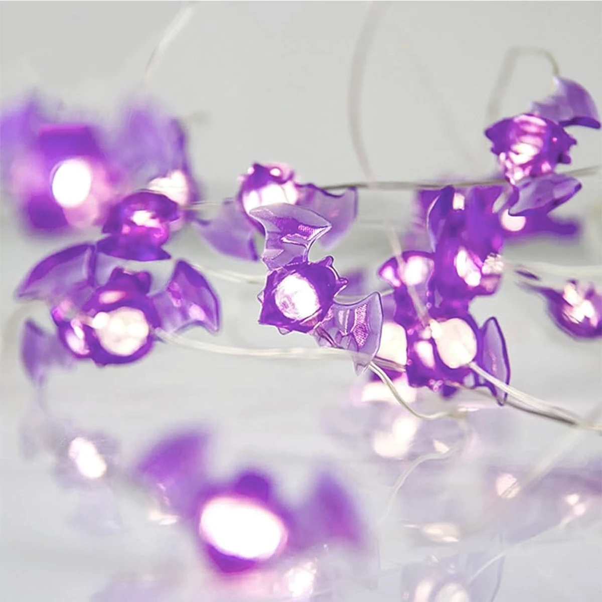 1pc 20/30 LED Halloween Bat Copper Wire String Light Battery Powered Purple Bat Fairy Lamp For Home Bedroom Festival Party Decor