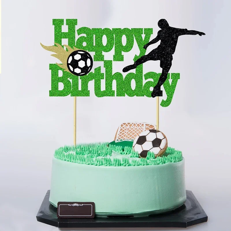 1Pc Soccer Cake Topper Happy Birthday Sign Football Player Cake Decorations for Sport Theme Man Boy Girl Birthday Party Supplies