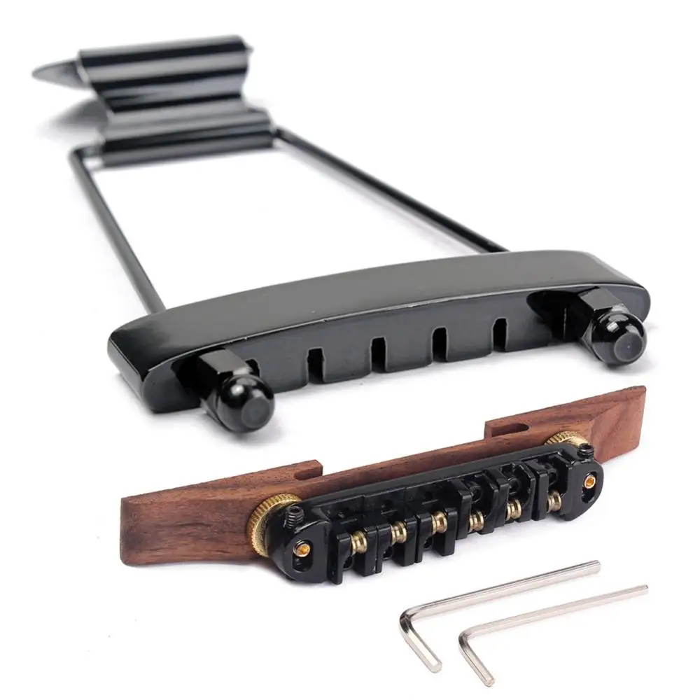 Bridge Tailpiece Set Guitar Accessories Adjustable Wooden Music Equipment Height for 6 Strings Archtop Jazz Attachment