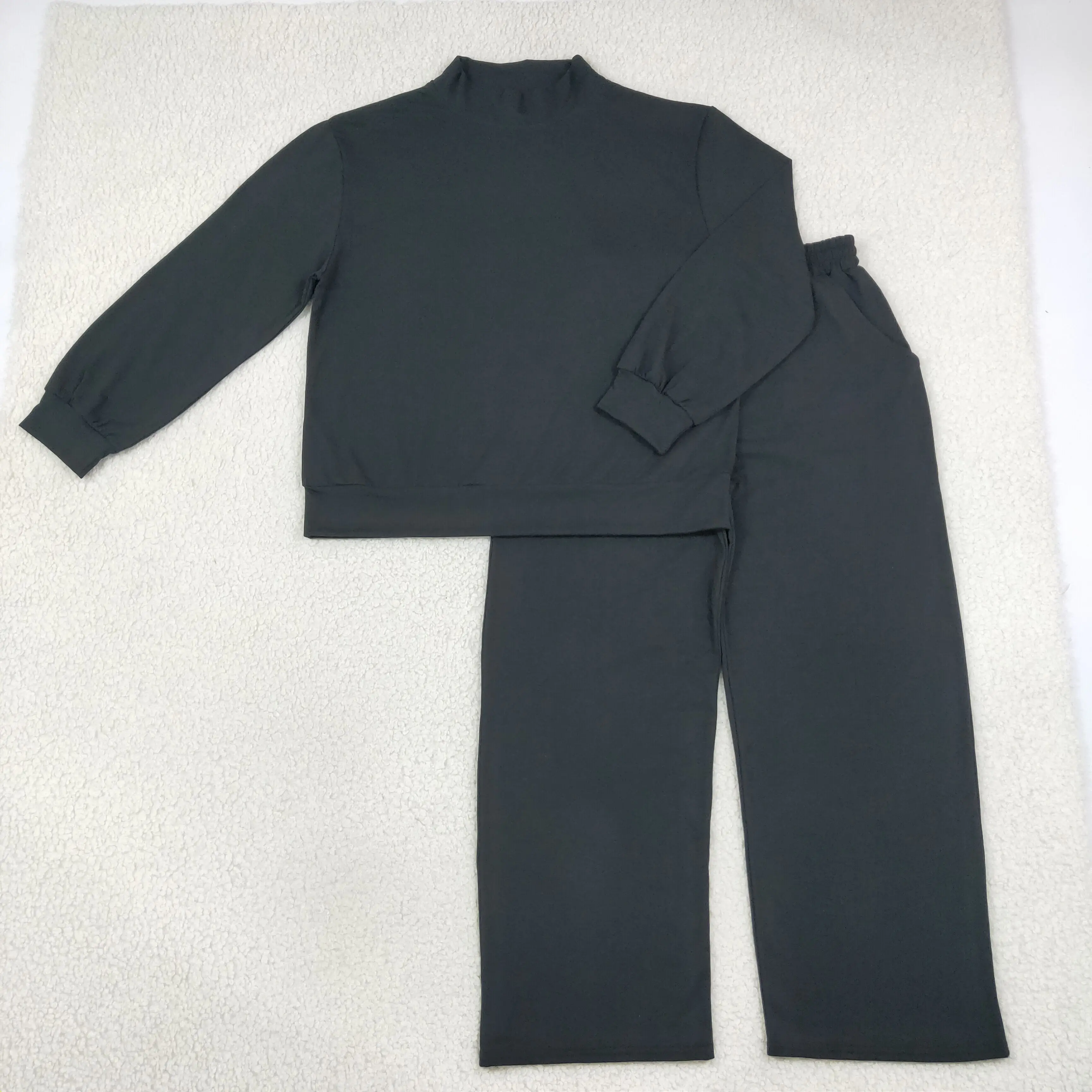 Wholesale Adult Woman Long Sleeves Black Pullover Shirt Set Pockets Pants Outfit Women Girls Cotton Clothing