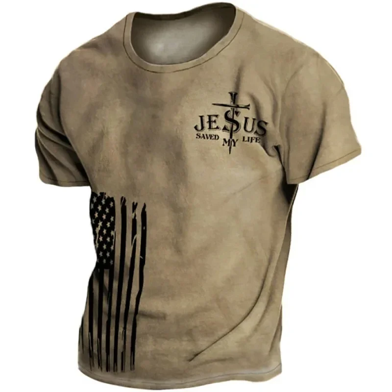 Vintage T-shirt Christian Jesus 3D Printed Casual Short Sleeve Oversized Cross Tops Tee Summer Fashion Streetwear Men T Shirt