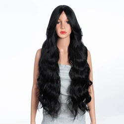 Synthetic Lace Front Wigs for Women 34 inches Long Wavy Wig With Bangs Ombre Brown Colorful Lace Wig Heat Resistant Cosplay Wigs