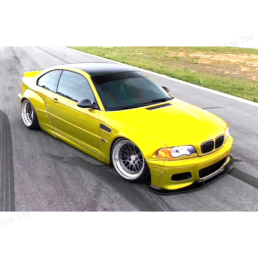 For BMW E46 M3 Sedan 2/4 Door FRP Material Rocket Bunny Style Front Lip Rear Fender Trunk Spoiler Bodykit