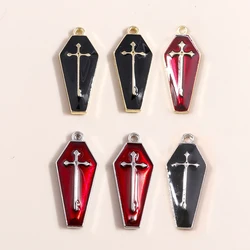 10pcs 26*11mm Enamel Halloween Charms Vampire Cross Coffin Pendants for Necklace Keychain Diy Jewelry Making Accessories