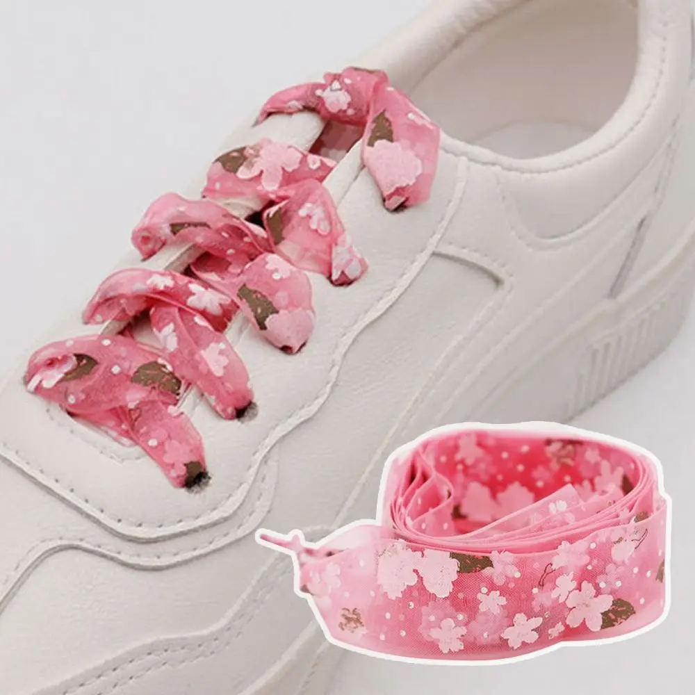 1 Pair Snow Yarn Printing Shoelaces Ultra-thin Satin Silk Ribbon Snow Yarn Shoe Laces 2.7CM Width Sports Sneaker Shoelace