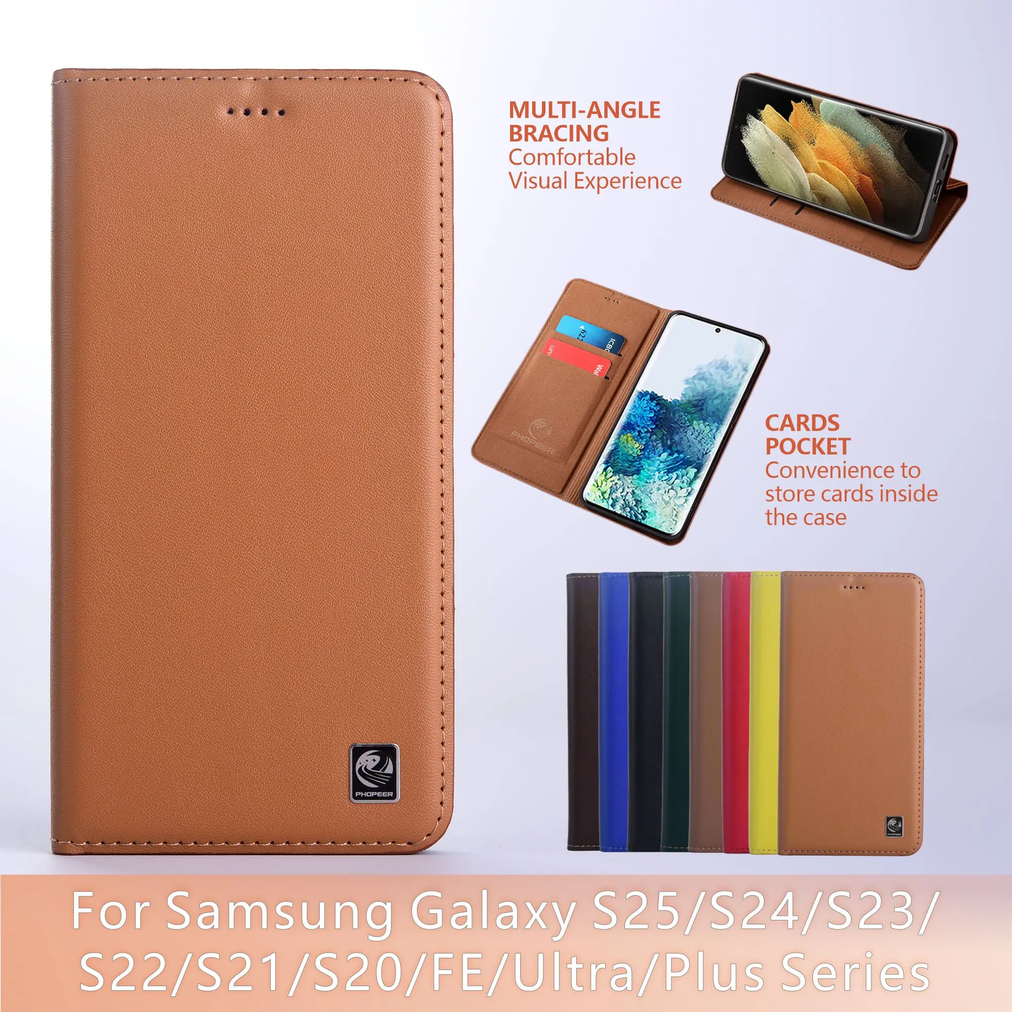

Protection And Anti Fall Phone Case For Samsung Galaxy S25 S24 S23 S22 S21 S20 FE Ultra Plus, Flip Card Slot Holder Luxury Cover