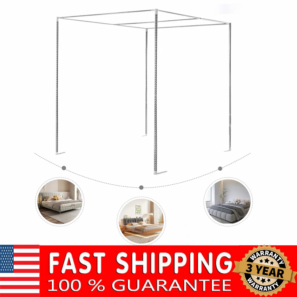 

Canopy Bed Frame Queen Size Canopy Bed Frame & Bed Poles Stainless Steel Fit for Four-Corner Bed (Queen)
