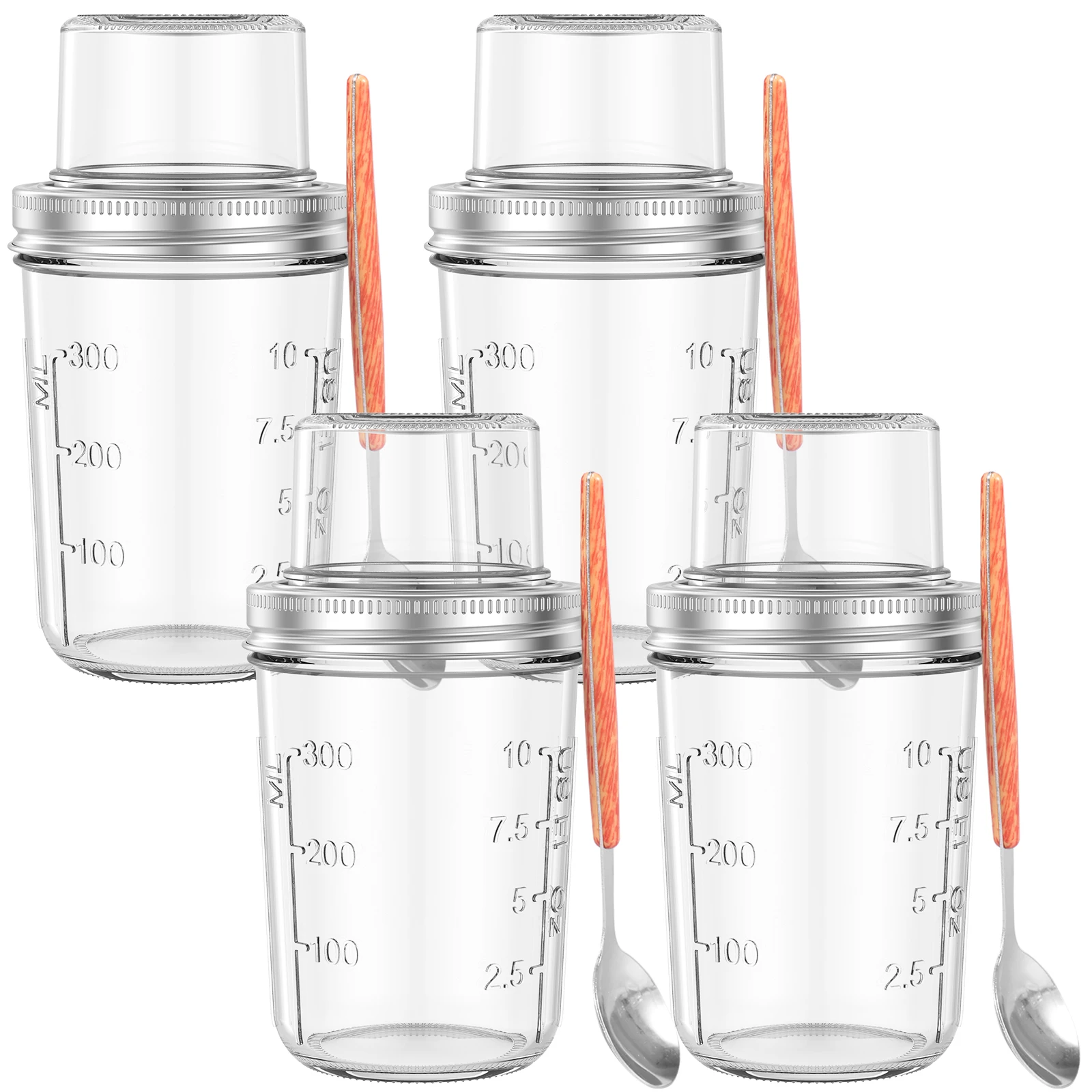 4Pcs Overnight Oat Cup Glass Overnight Oats Jar Dual Layer Mason Salad Shaker Dry/Wet Separation Yogurt Cup with Lid for Oatmeal