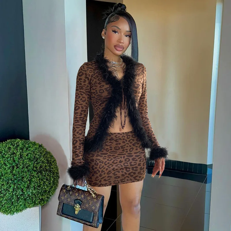 

Leopard Print Long Sve Cardigan Collar Stitching Laceup Faionable Women's Knittedwear Autumn Season No Brand Registered