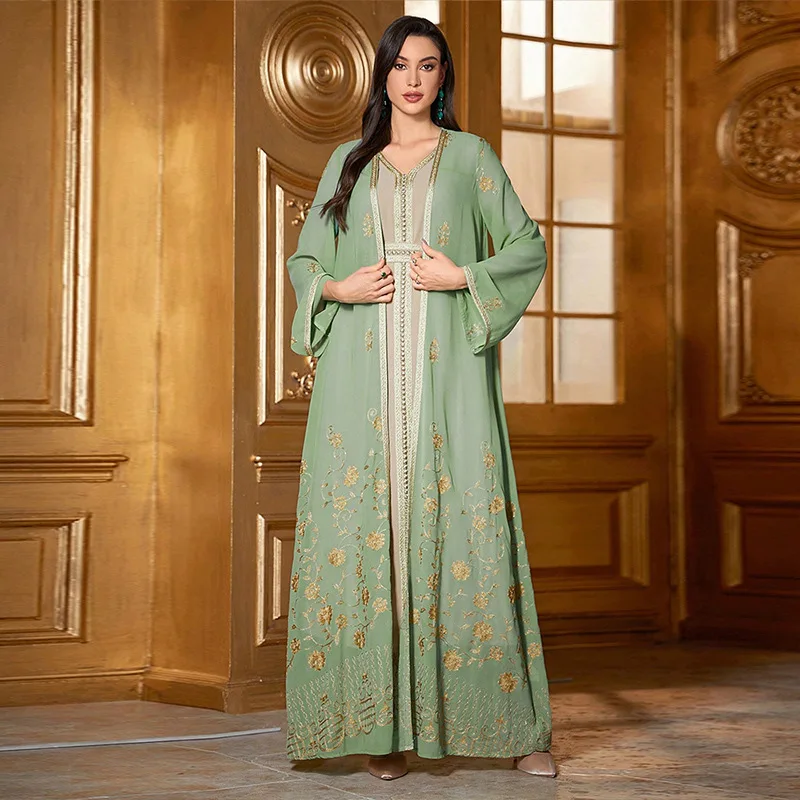 

Ky765 New Middle East Clothing Fashion Elegant Cardigan Embroidery Embroidery Belt Robe Dress