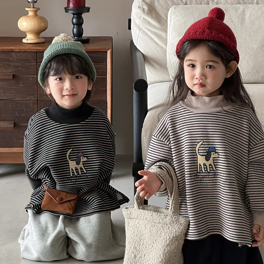 

2025 Winter Kids Half-Neck Sweatshirt Boys Girls Warm Thick-Lined Top for Toddler 1-8 Years Fashion Cute Essential Easy Match