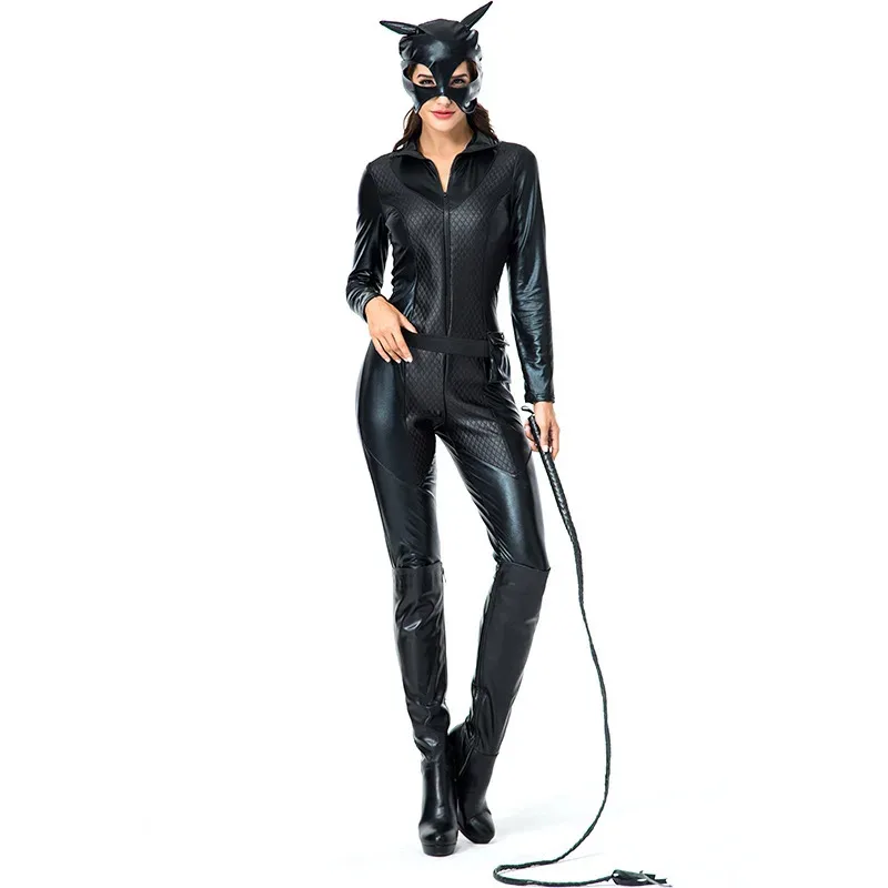 

Black PU Cat Costume for Halloween Adult Women Carnival Party Catsuit DJ Bodysuit