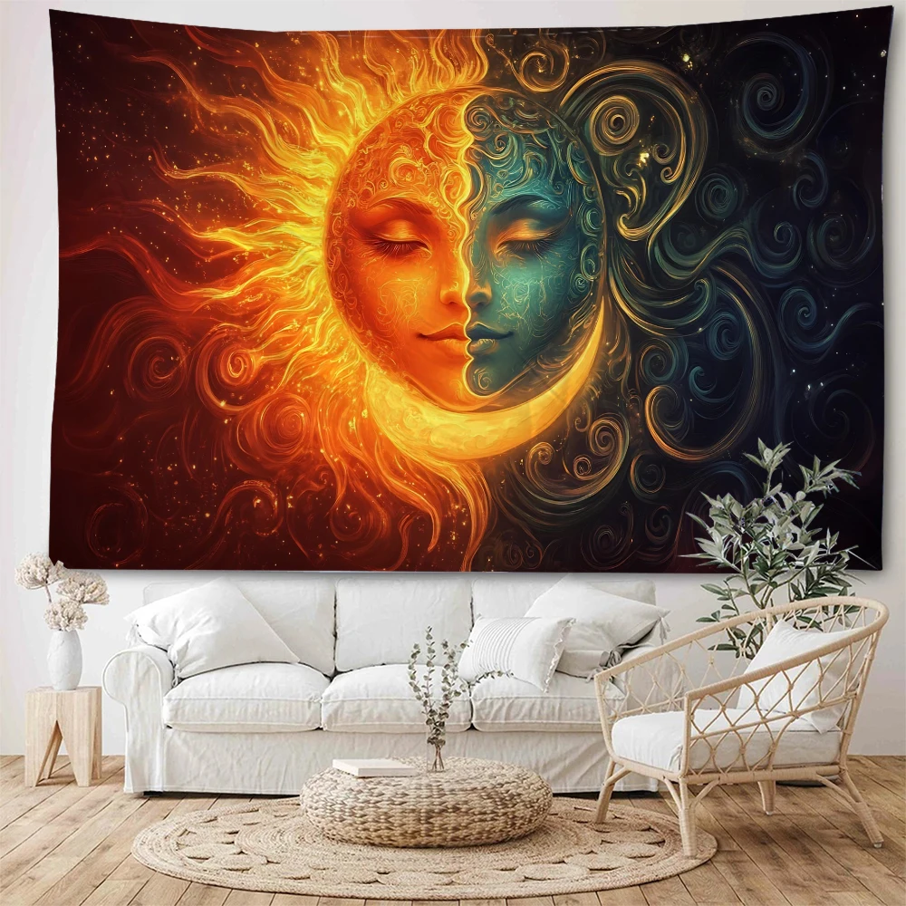 

Illusory Sun Face Illustration Background Decoration Tapestry Burning Red Sun Face Illustration Home Decoration Tapestry