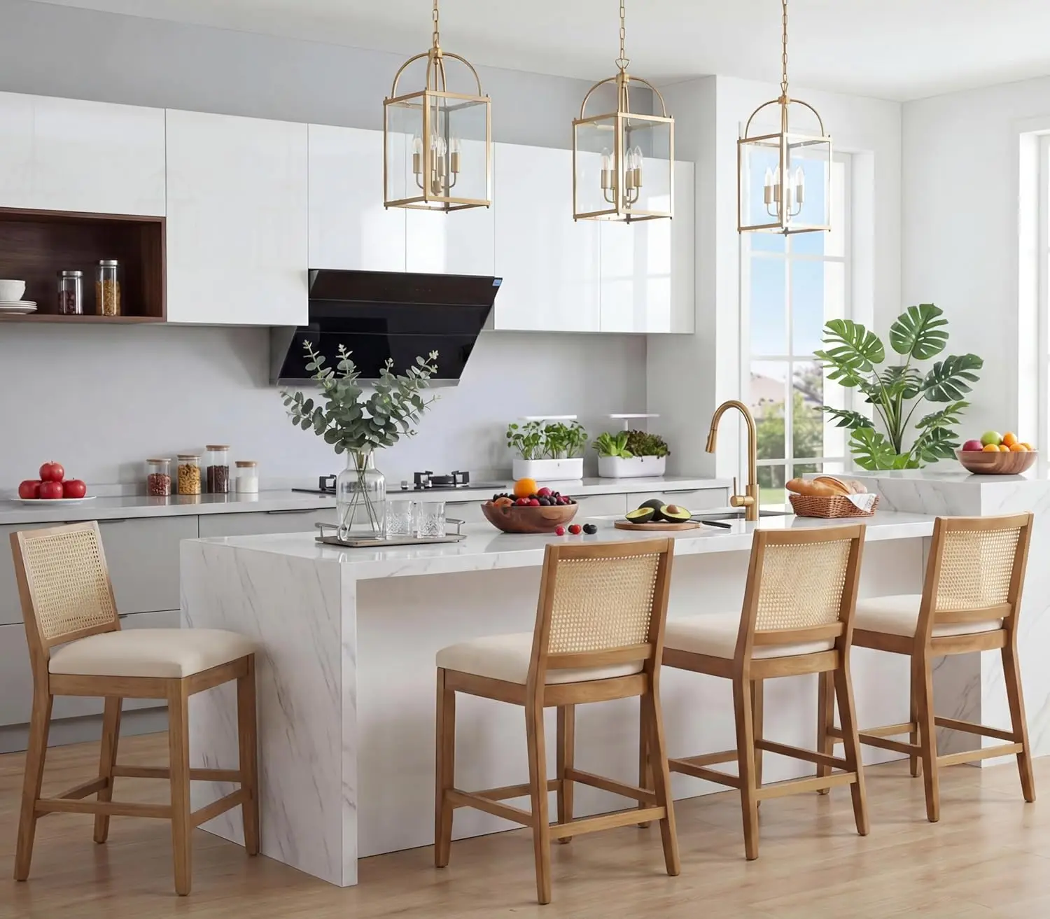 

Counter Stools 4pc 26in Farmhouse Wood Back Linen Kitchen Bar Chairs, Customized