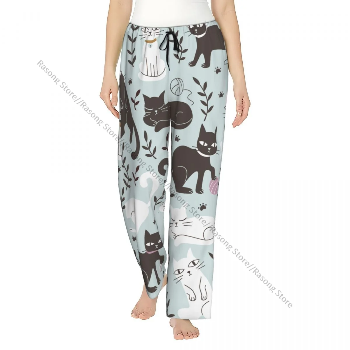 

Women Flannel Lounge Pants Soft Cats In Doodle Pajama Pants Winter Sleepwear