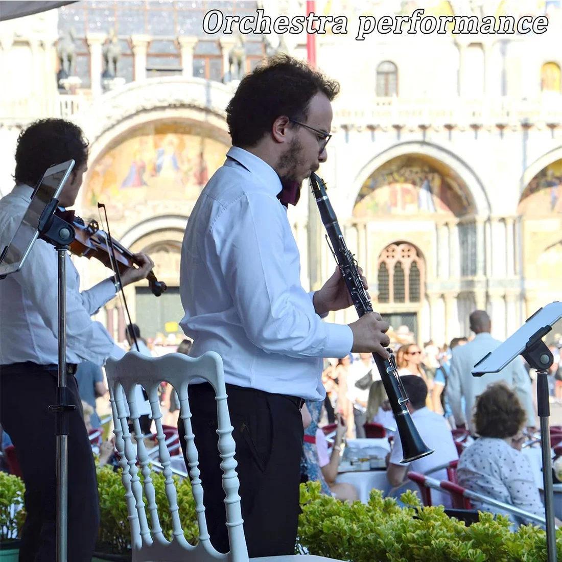 Clarinetto in Sib con 17 tasti in nichel, clarinetto bianco per principianti, fornito con 2 botti di pistola, guscio rigido e kit di pulizia per clarinetto