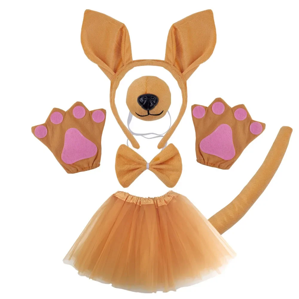 

Carnival Kangaroo Animal Costume Set Ear Headband Nose Bow Tie Tail Tutu Skirt Cosplay Kit Accessories for Girls Women