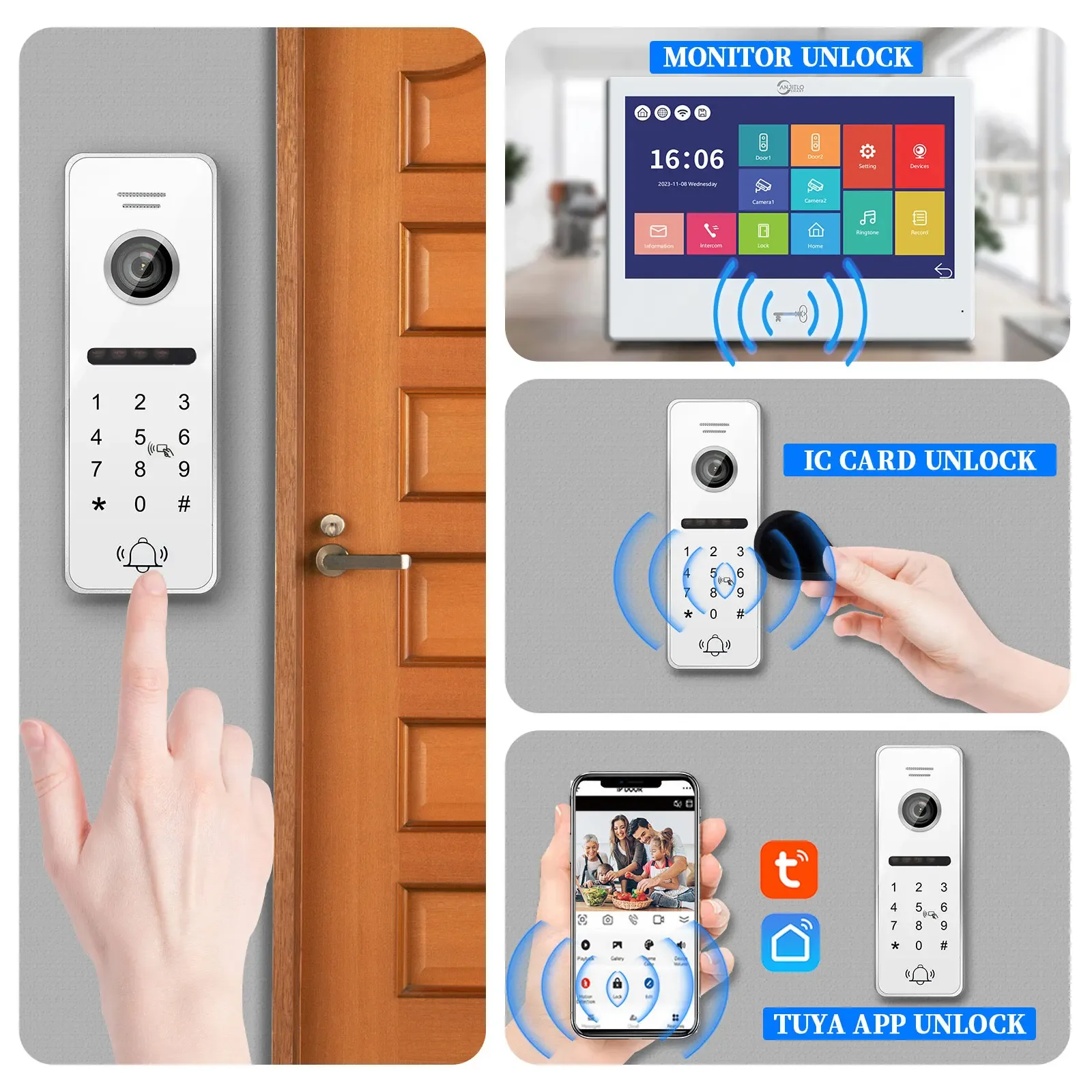 투야 스마트 비디오 초인종 10인치 터치 모니터 1080P 비디오폰 초인종 가정용 아파트 도어락 잠금 해제 인터콤 시스템