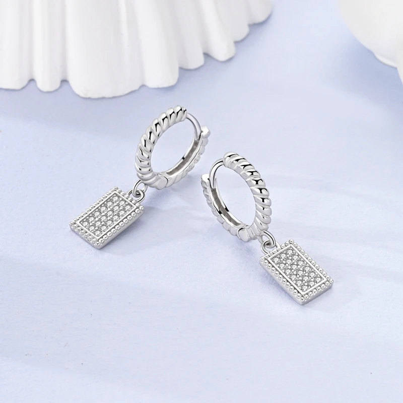 

925 Sterling Silver Earrings Women Sparkling Geometric Drop Earring For Anniversary Wedding Jewelry Gifts