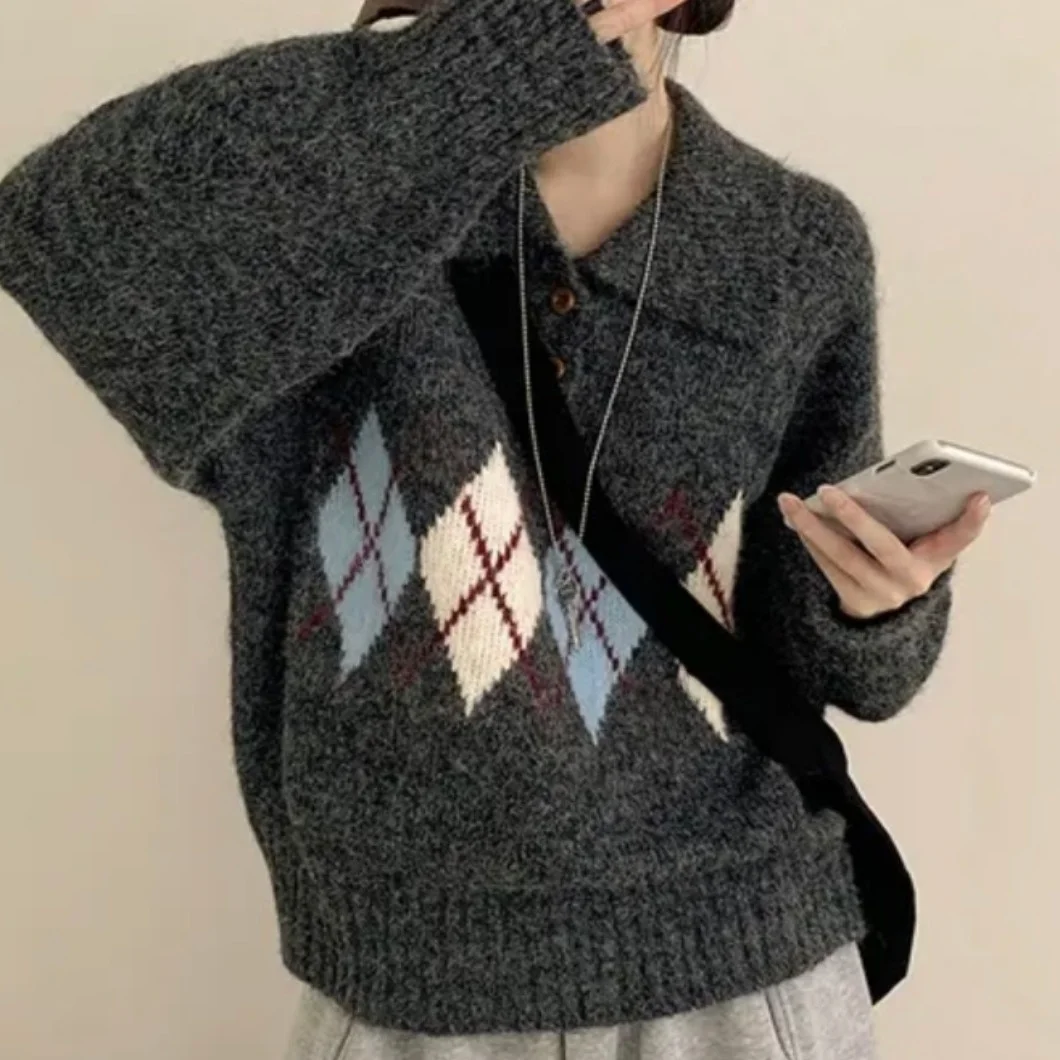 Chic autunno inverno maglione lavorato a maglia donna allentato college pigro Sle fiore antung f colletto rovesciato aperto caldo termico fuori...