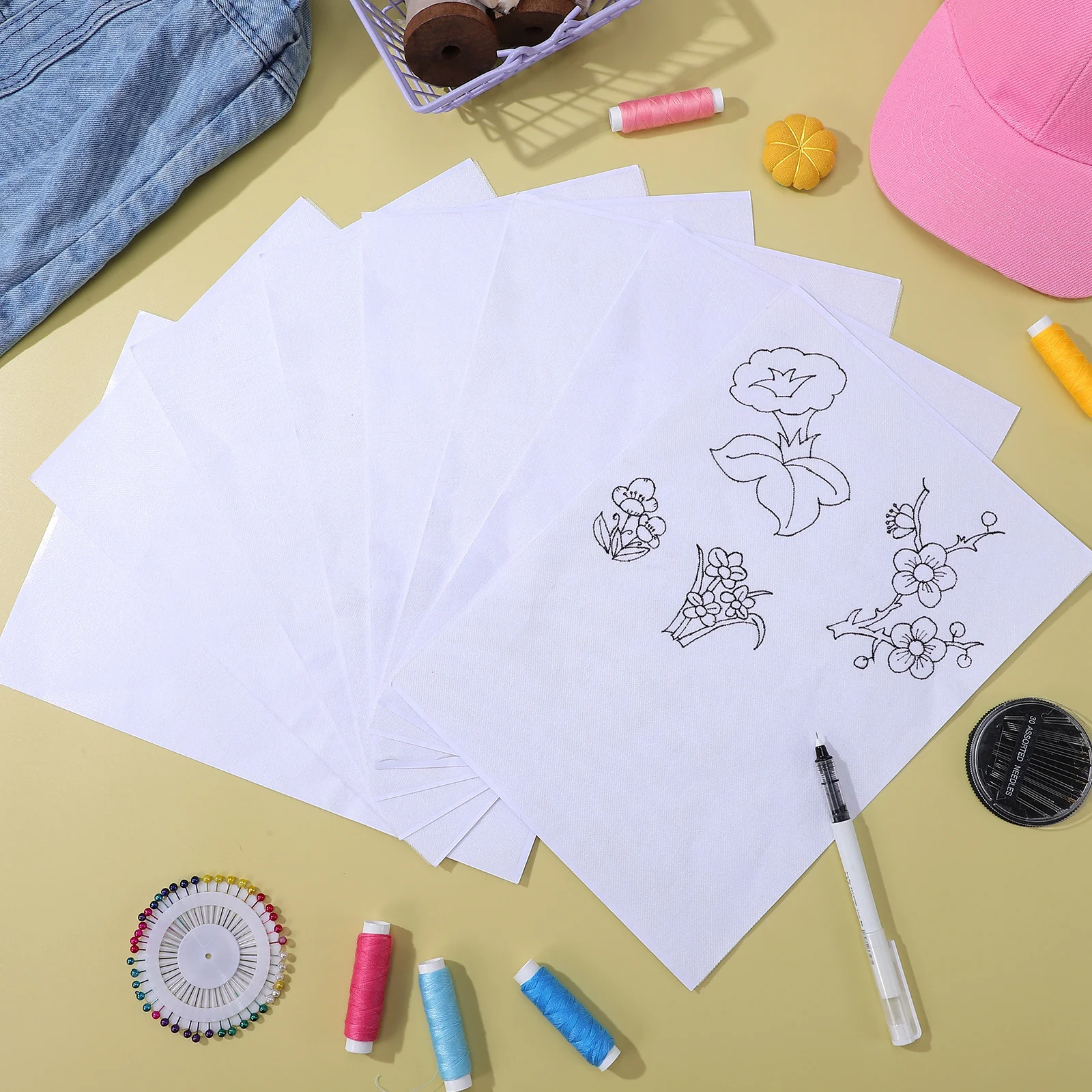 

8 Sheets Adhesive Water Soluble Fabric Embroidery Stabilizer Blank Machine Embroidery Paper Wash Away Stabilizer for Sewing