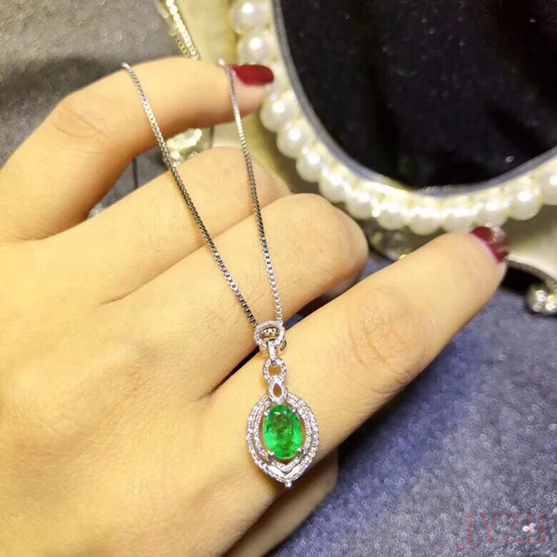 

Classic 925 sterling silver ring 6 x 8 mm natural emerald pendant Necklace for women's wedding promises party gifts