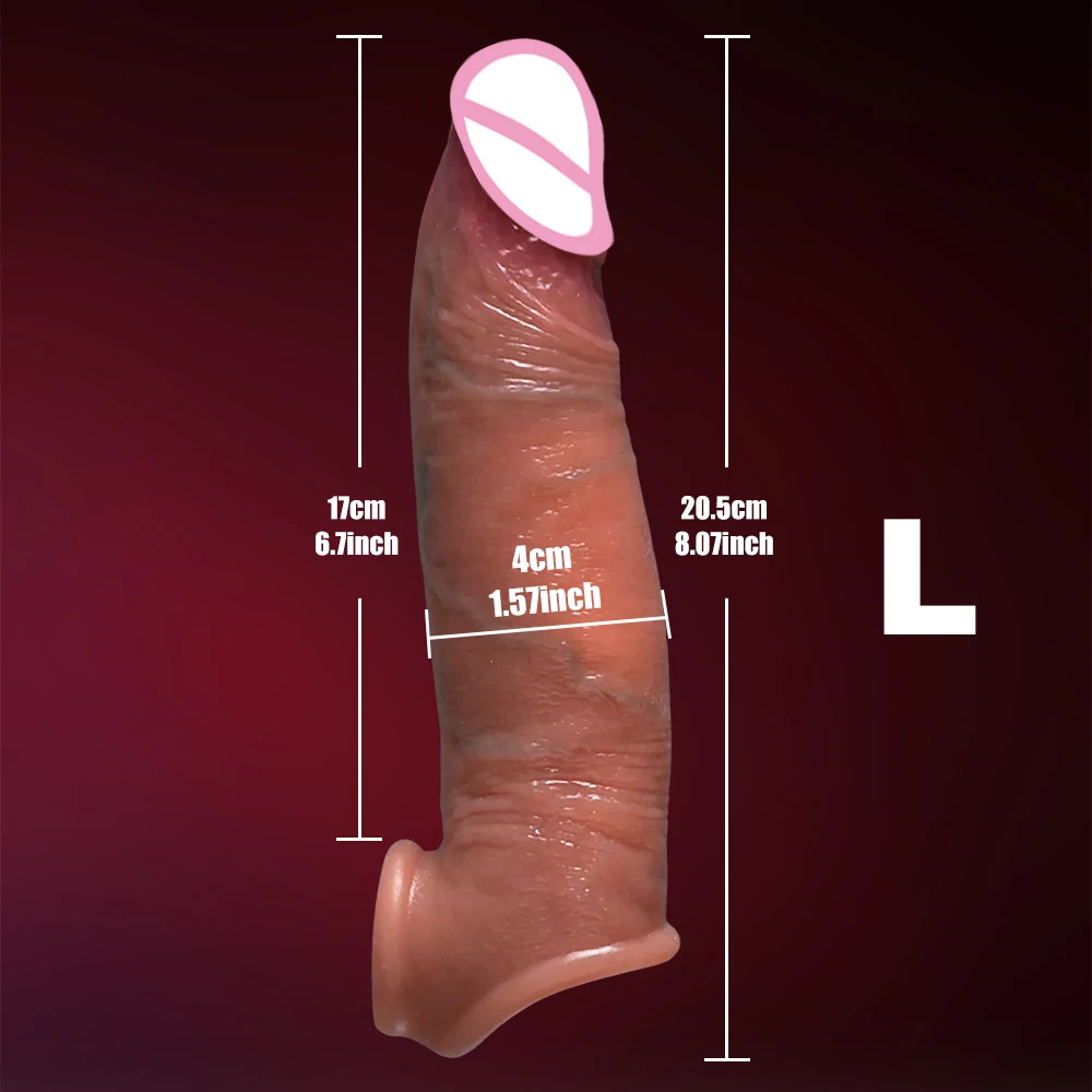 Reusable Soft Silicone Penis Sleeve with Cock Ring Sex Toy Penis Extender Cock Training Enlargement Adult Sex Toy for Men Couple view 5