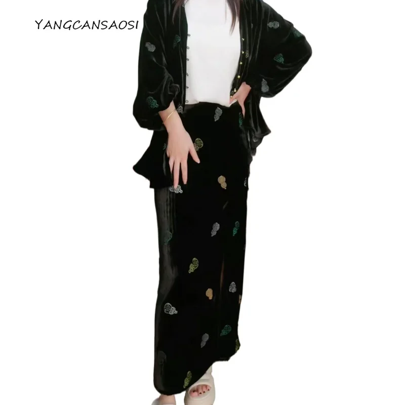 

Women's Fashion Autumn Clothing 30% Natural Mulberry Silk Velvet Elastic High Waist Temperament Versatile Hip Hugging Skirt