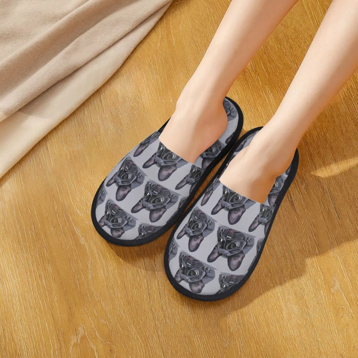 Custom French Bulldog Art Print Slippers Memory Foam Warm Soft Women House Slipper Indoor Fluffy Shoes