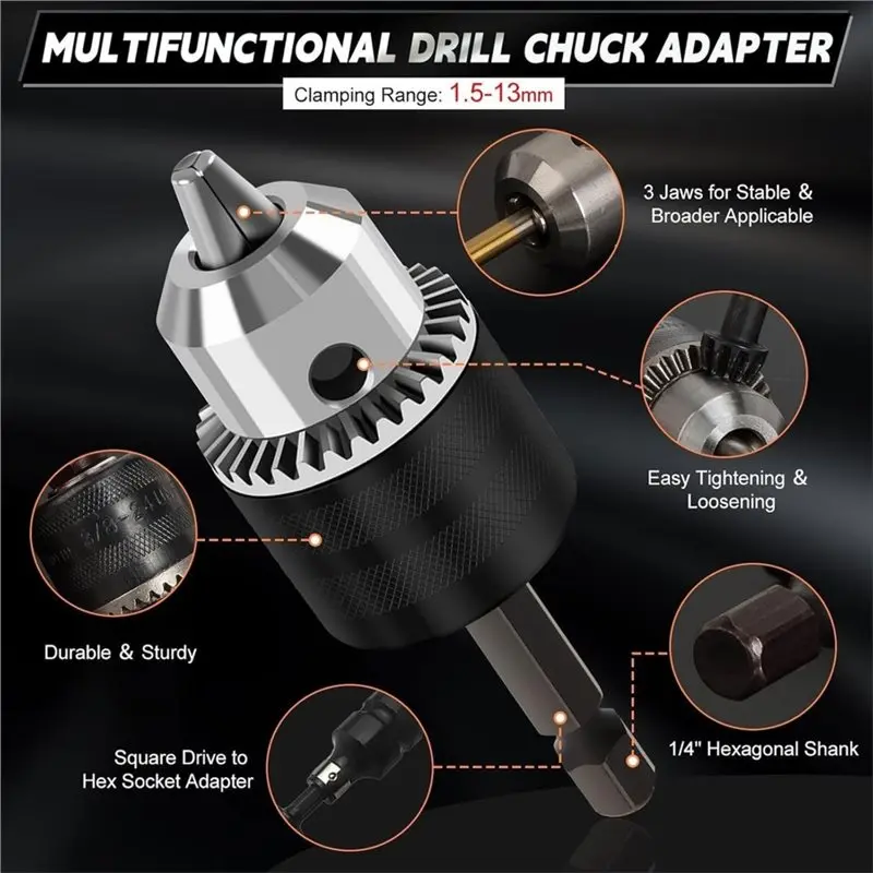 ABFS Drill Chuck Adapter 13Mm,38Pcs Drill Chuck For Impact Driver
