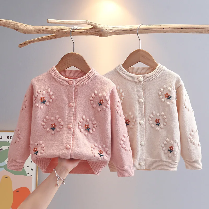 

Spring Fall Baby Clothes Jacquard Embroidery Flower Sweater for Girl Cardigan Children's Coat Versatile Knitwear Toddler IY07161