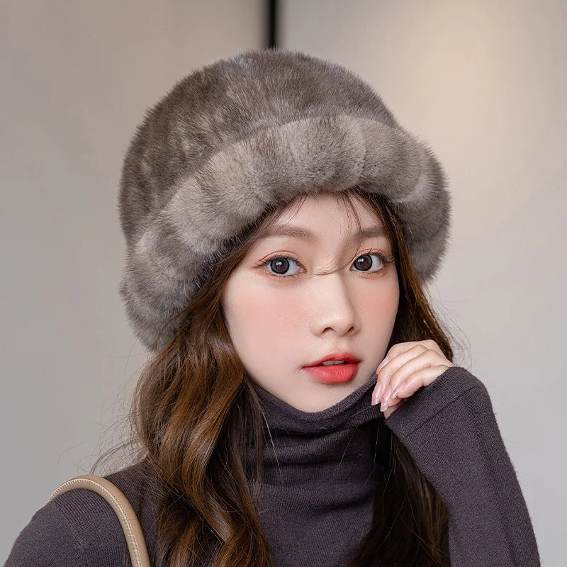 Fashion Women's Mink Fur Hat Winter Premium Sense Thick warm Casual Hat Korean Real fur Trend Fisherman Hat 2023