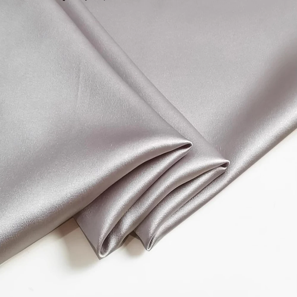 Natural Silk Stretch Satin140cm width 19momme Lycra Silk Fabric Shirt Evening Dress Sewing Material Beige Gray