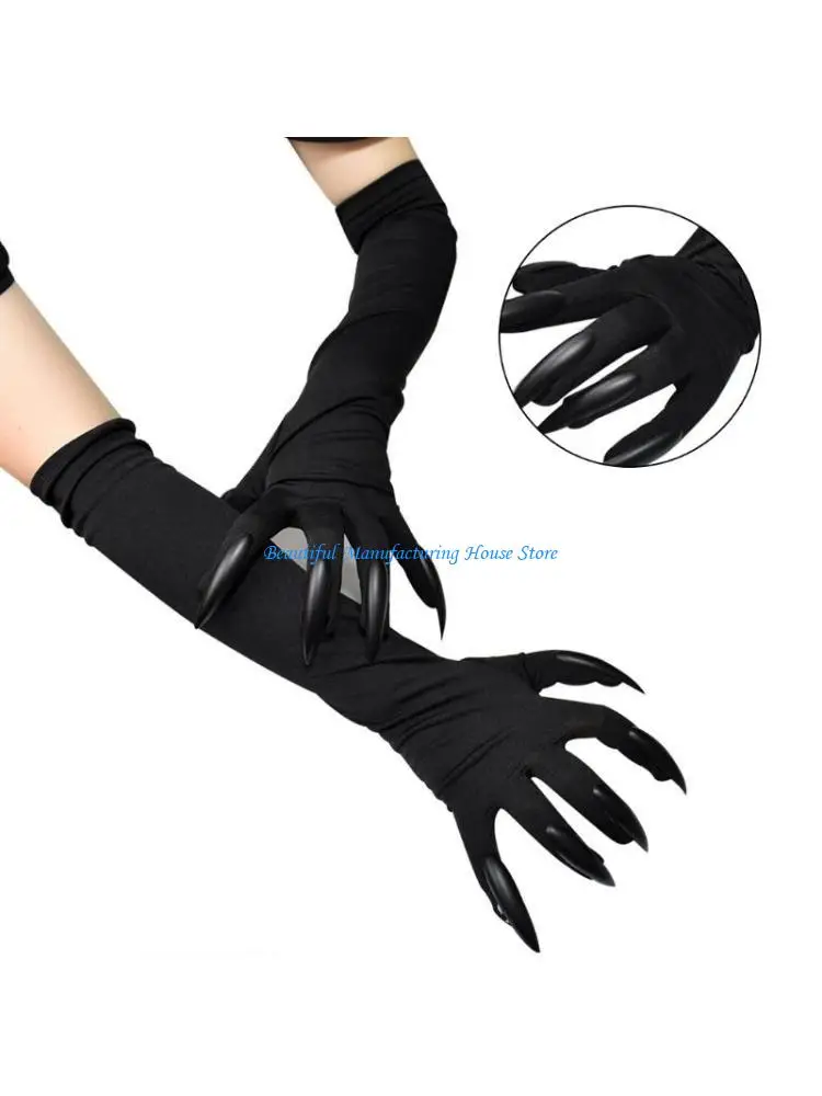 

E56A Halloween Long Gloves Elbow Length Claw Gloves Soft Cosplay Mittens