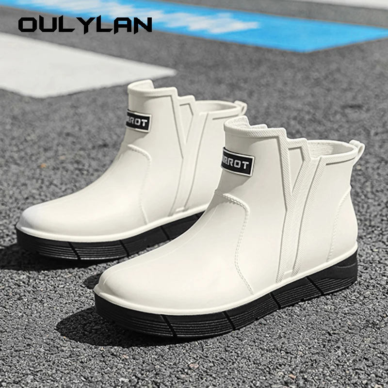 Oulyaln Men Rain Shoes Waterproof Rubber Boots Ladies Casual Non-slip Flats Rain Boot Female Insulated Garden Galoshes