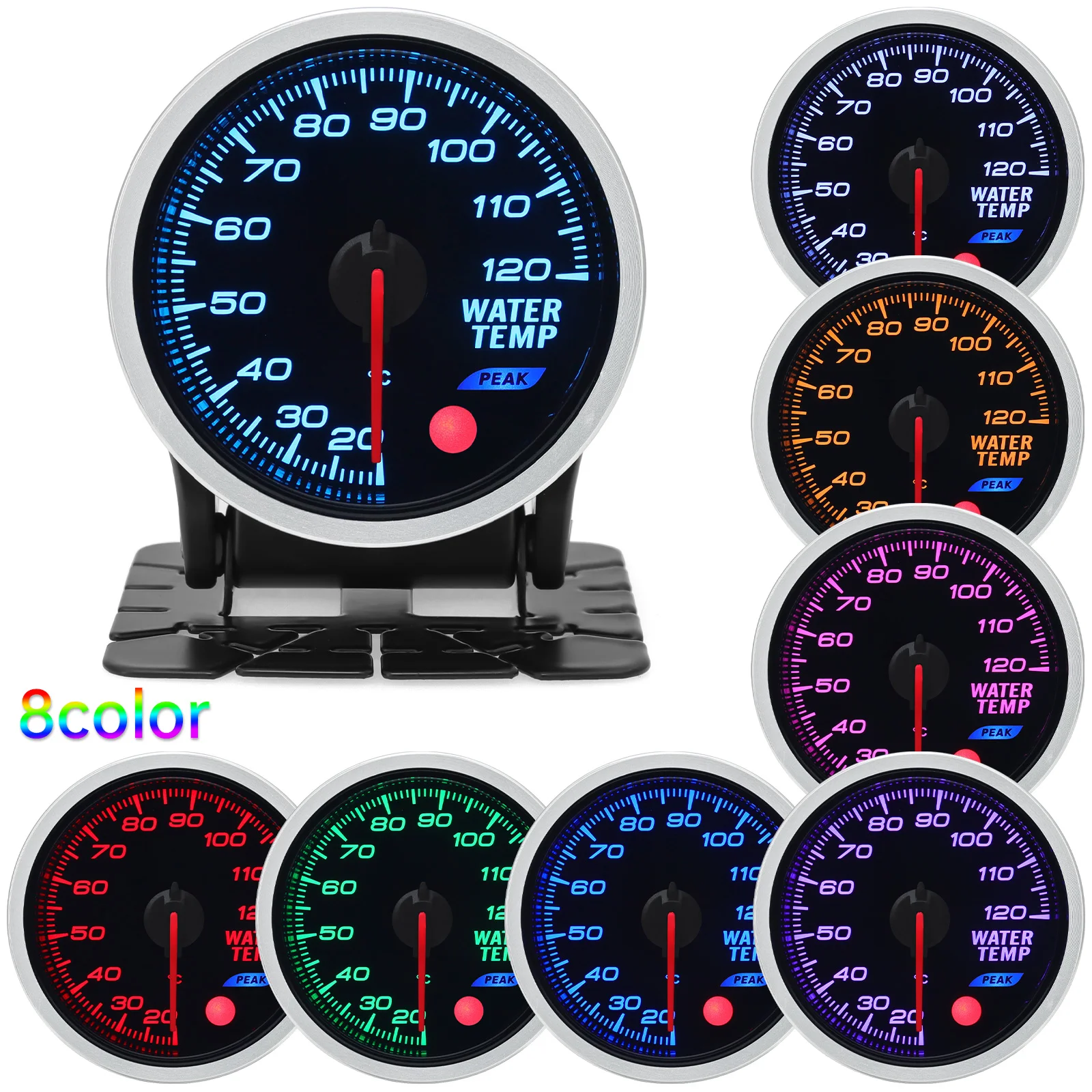 

Car Gauge 52mm 8 Colors Oil Pressure Bar PSI Water Temp Oil Temp EGT Exhaust Temp Turbo Boost Tachometer Fuel Level Gauge Meter