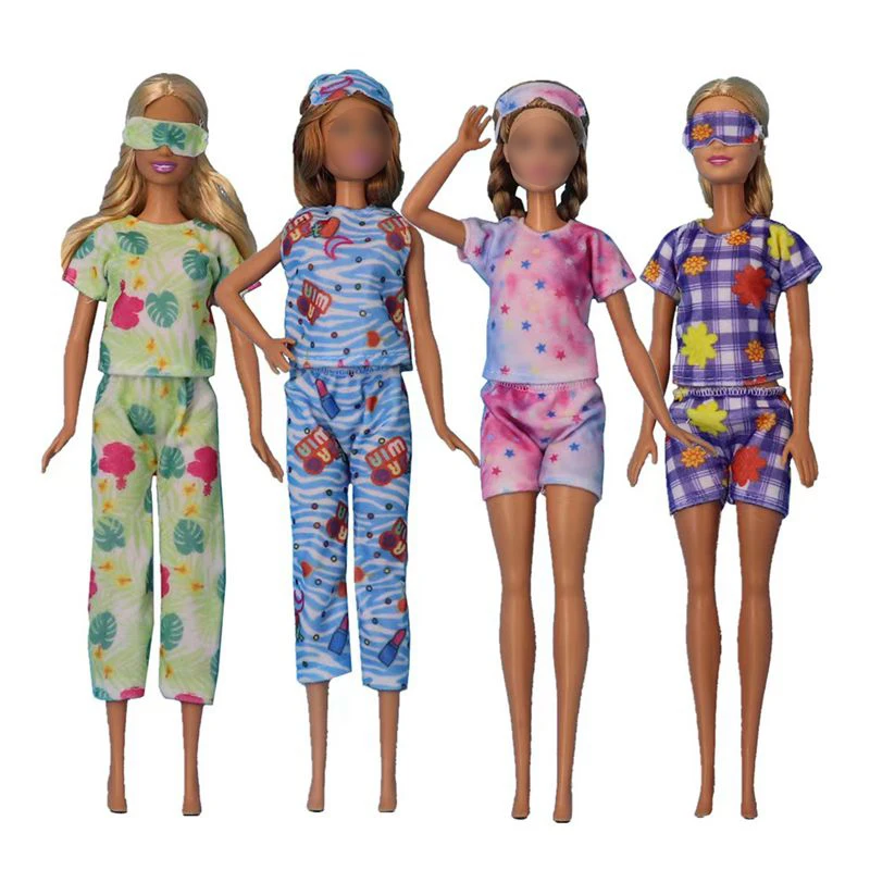 4 Set Handmade Doll Pajamas+eye masks Daily Wear Doll Pajamas Nightgown Daily Girl Clothes for Barbie Doll Accessories Toy Gift