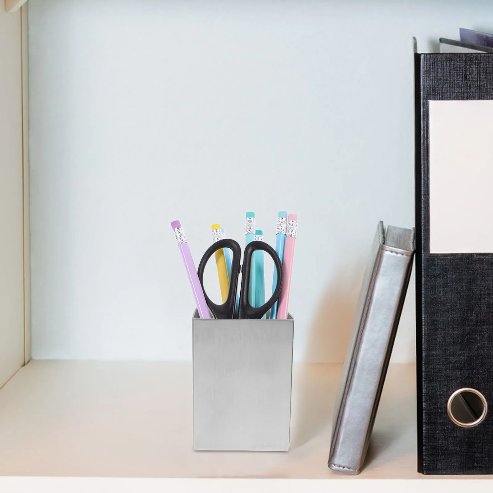 

Stylish Stainless Steel Pen Holder Strong Structure Portable Design Desktop Organizer for Office School Art Supplies Storage