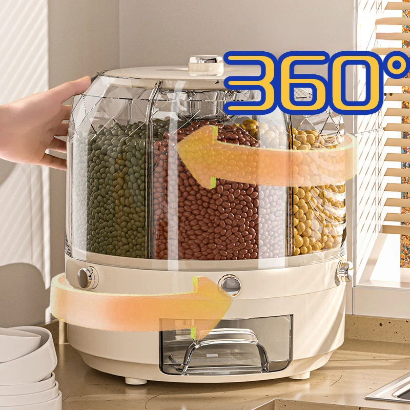 

Kitchen Rotatable 360 Degree Rice Dispenser Practical Sealed Dry Grain Container Bucket Dispenser Moisture-proof Food Storage Bo