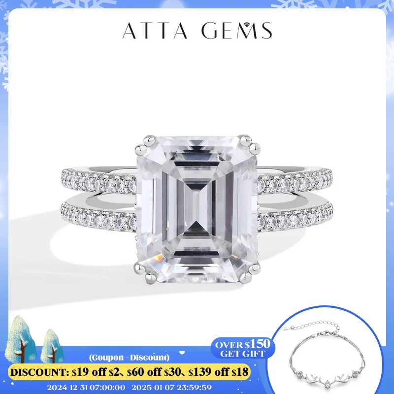 

ATTAGEMS 5CT Emerald Cut Moissanite Diamond Ring for Women Men 11*9mm VVS1 925 Silver Wedding Bride Jewelry With GRA Certificate